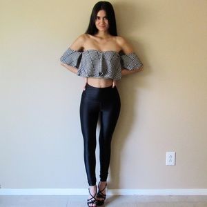 Off Shoulder Houndstooth Crop Top